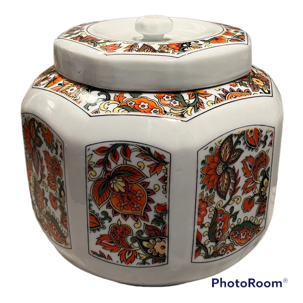 70s vintage floral storage canister